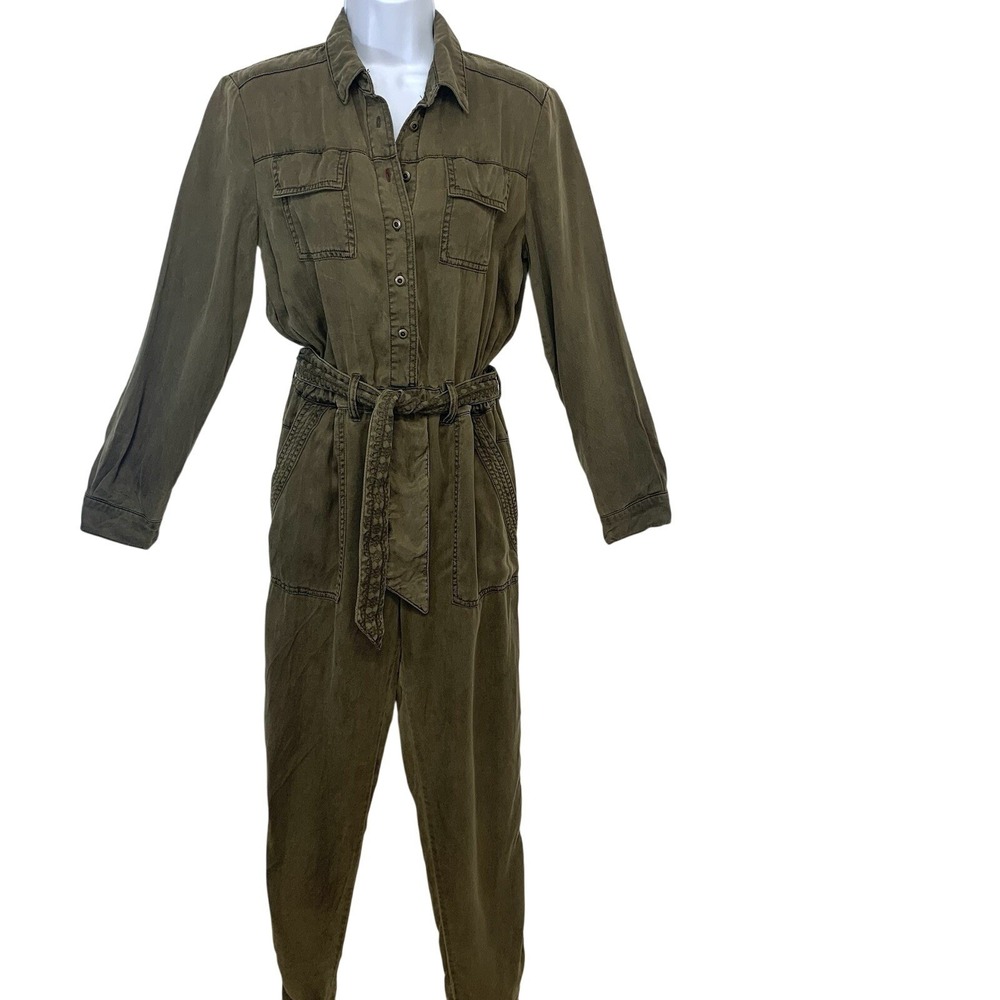Anthropology Jumpsuit Utility  Woman XS  Lyocell Pockets Long Sleeve Olive Green
